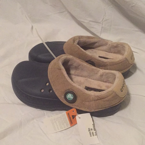 CROCS Shoes - NEW Navy blue and tan cozy crocs